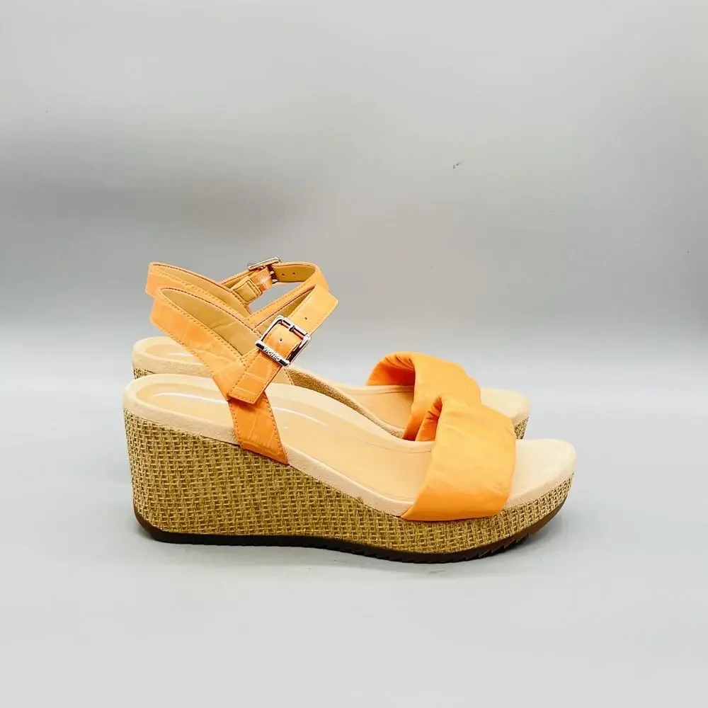 Vionic Sandals Womens 9 Orange Synthetic Aileen Croco Slingback Wedge Shoes